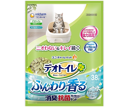 ユニ・チャーム デオトイレ ふんわり香る消臭・抗菌サンド ナチュラルグリーンの香り 3.8L 67557 1袋（ご注文単位1袋）【直送品】