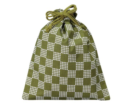 三和 和風柄巾着 大 市松柄 グリーン 1箱(500枚入) SW2126-3G 1箱(ご注文単位1箱)【直送品】