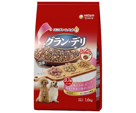 ユニ・チャーム グランデリ ふっくら仕立て 10歳以上用 鶏ささみ・ビーフ・緑黄色野菜・小魚・チーズ・角切りビーフ粒入り 1.6kg 65619 1個（ご注文単位1個）【直送品】