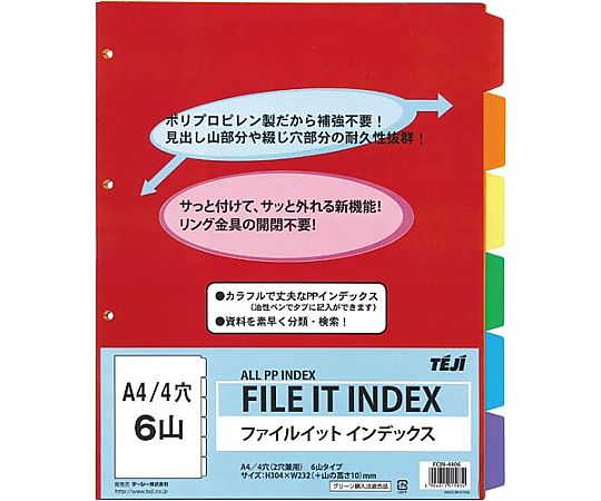 テージー ファイルイットカラーインデックスPP6山 1組 1組(6枚入) FIIN-4406 1組(ご注文単位1組)【直送品】