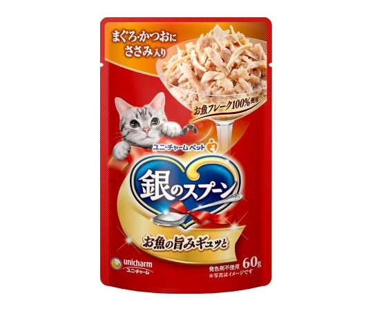 ユニ・チャーム 銀のスプーン パウチ まぐろ・かつおにささみ入り 60g  1個（ご注文単位1個）【直送品】