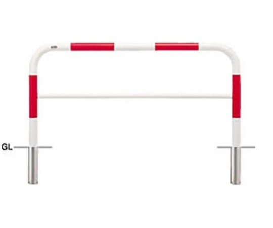 サンポール スチール製 アーチ型車止め(横桟付)差込式 φ60.5(t2.8)×W1500×H800mm 赤白 FAH-7S15-800(RW) 1台(ご注文単位1台)【直送品】
