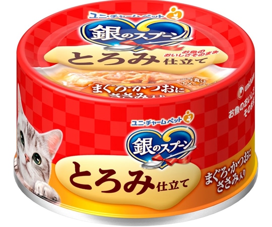 ユニ・チャーム 銀のスプーン 缶 とろみ仕立て まぐろ・かつおにささみ入り 70g  1個（ご注文単位1個）【直送品】