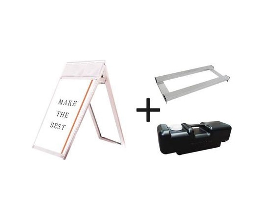 常磐精工 ポスター用スタンド看板パンフレットケース付 A1ロウ両面ホワイト(屋内用) ウエイトアーム・水タンクセット PSSKP-A1LRW-3SET 1個（ご注文単位1個）【直送品】