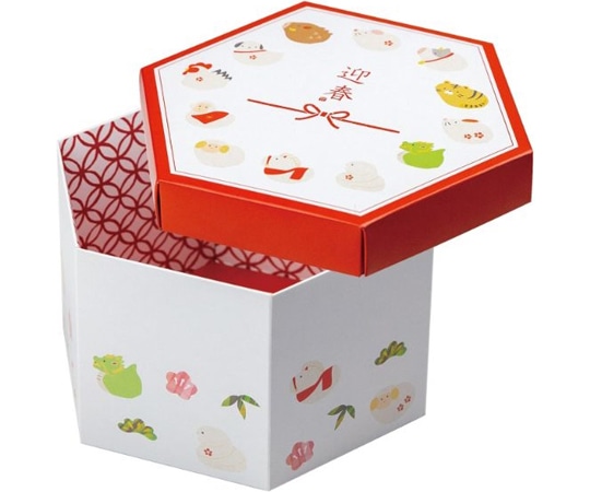 ヤマニパッケージ 贈答箱 六角BOX迎春 100枚 19-1323 1ケース（ご注文単位1ケース）【直送品】