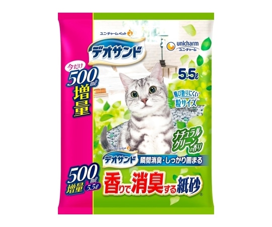 ユニ・チャーム デオサンド香りで消臭紙砂 ナチュラルグリーン 5L  1個（ご注文単位1個）【直送品】