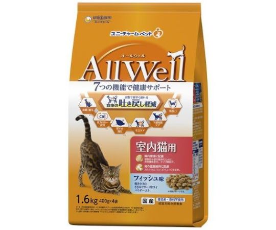ユニ・チャーム AllWell室内猫用フィッシュ味挽き小魚とささみフリーズドライパウダー入り1.6kg 65427 1個（ご注文単位1個）【直送品】