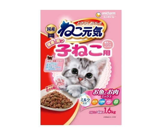 ユニ・チャーム ねこ元気 健康に育つ子ねこ用 お魚とお肉ミックス 1.6kg  1個（ご注文単位1個）【直送品】