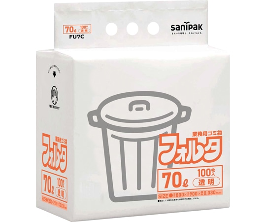 日本サニパック 業務用ポリ袋 環優フォルタ 70L 透明 薄口タイプ 100枚×4パック入 FU7C 1ケース(ご注文単位1ケース)【直送品】