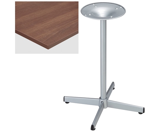 アズワン カフェテーブル W50×D60cm 天板:ブラウン 脚:シルバー 61-785-2-1 1台（ご注文単位1台）【直送品】