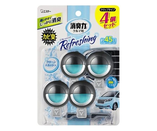 エステー クルマの消臭力 クリップタイプ 4個セット クリーンスカッシュ  1パック（ご注文単位1パック）【直送品】