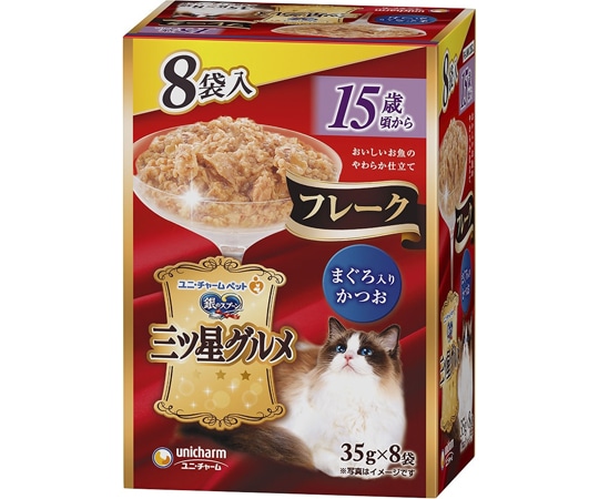 ユニ・チャーム 銀のスプーン 三ツ星グルメ パウチフレーク 15歳頃から まぐろ入りかつお 35g×8袋  1個（ご注文単位1個）【直送品】