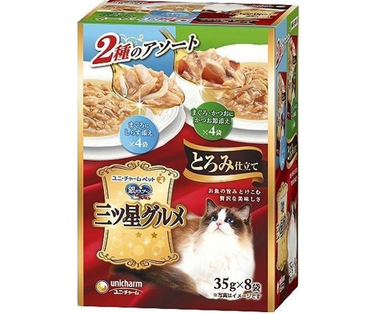 ユニ・チャーム 銀のスプーン 三ツ星グルメ パウチとろみ仕立て まぐろにしらす添え/まぐろ・かつおにかつお節添え 8袋  1個（ご注文単位1個）【直送品】