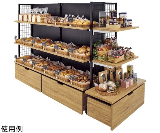 ストア・エキスプレス BR50両面ブラックボードタイプ2連結+エンドネット・木棚・収納トロッコ付きセット 61-669-16-1 1セット（ご注文単位1セット）【直送品】