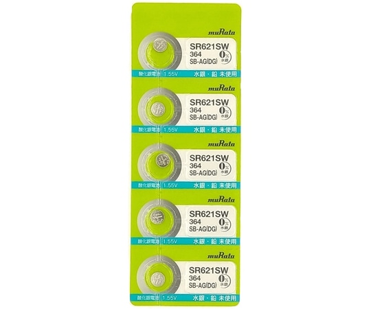村田製作所 無水銀酸化銀電池 6.8×2.15mm 1シート(5個入) SR621SW 1枚(ご注文単位1枚)【直送品】