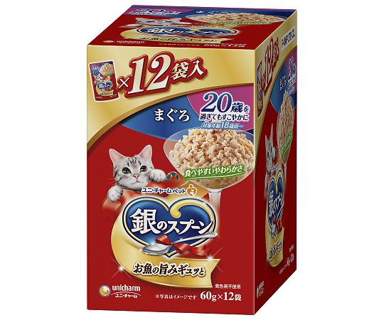 ユニ・チャーム 銀のスプーンパウチ 20歳を過ぎてもすこやかに まぐろ 60gx12個 69930 1箱（ご注文単位1箱）【直送品】