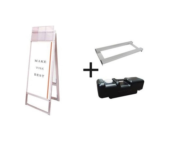 常磐精工 ポスター用スタンド看板マグネジ パンフレットケース付 A3縦縦両面ホワイト(屋外用) ウエイトアーム・水タンクセット PSSKMNP-A3TTRW-G-3SET 1個（ご注文単位1個）【直送品】