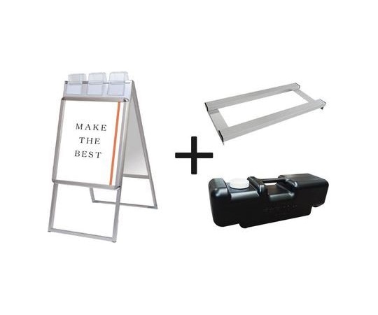 常磐精工 ポスターグリップスタンド看板パンフレットケース付(屋外用) A2両面シルバー ウエイトアーム・水タンクセット PGSKP-A2RS-G-3SET 1個（ご注文単位1個）【直送品】