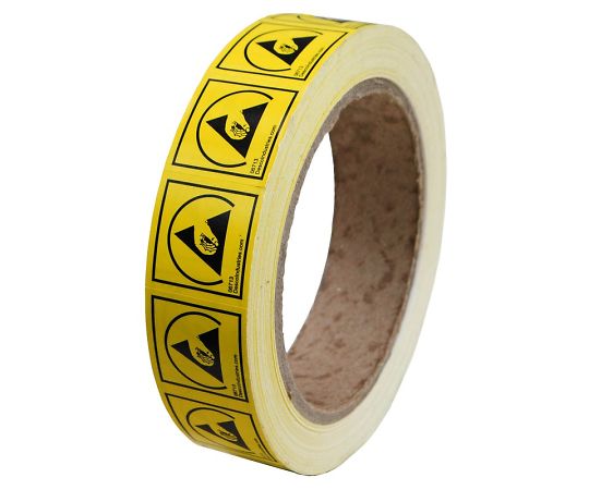 DESCO ラベル ESD保護シンボルマーク 2.5cm×2.5cm 恒久接着シール 1巻(1000枚入) 06713 1巻 (ご注文単位1巻)【直送品】