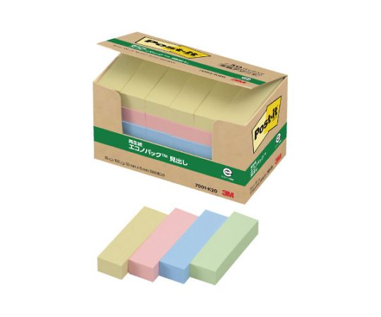 ポストイット 再生紙見出し 50×15 混色30冊 7001-K20 1パック（ご注文単位1パック）【直送品】