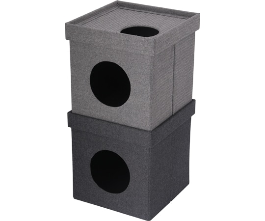 不二貿易 ペットハウスキューブ2段 GY/BK 53713 1個（ご注文単位1個）【直送品】