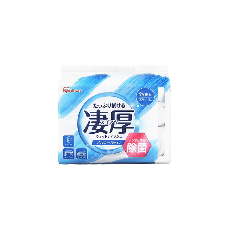 アズワン 凄厚ウェットティッシュアルコールタイプ 32枚×3P WTP-32A3P 1個（ご注文単位1個）【直送品】