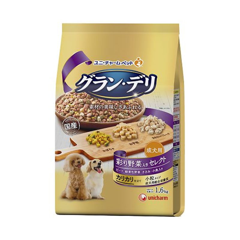 ユニ・チャーム グランデリ カリカリ仕立て 成犬用 彩る野菜入りセレクト 1.6kg 62388 1個（ご注文単位1個）【直送品】