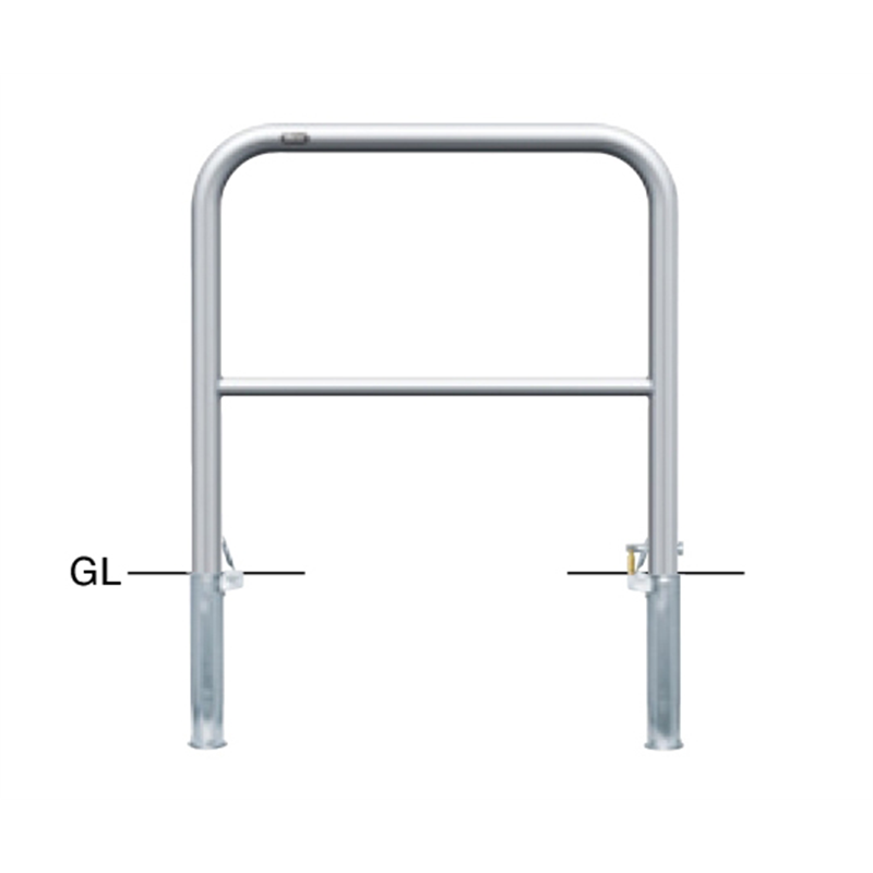 サンポール ステンレス アーチ型車止め(横桟付)差込式カギ付 φ42.7(t2.0)×W700×H650mm AH-42SK7-650 1台(ご注文単位1台)【直送品】