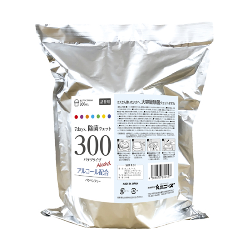 ニーズ 7days, バケツウェット アルコール 300枚×6個入 詰替用 NPS30000383 1箱(ご注文単位1箱)【直送品】