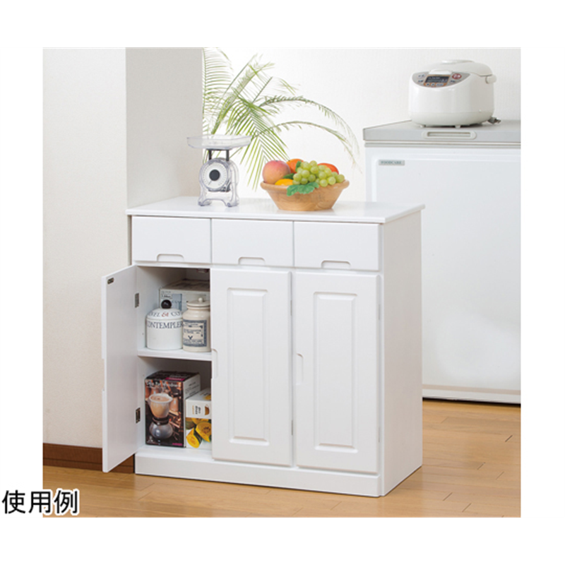 ファミリー・ライフ 天然木カウンターワゴン 3枚扉 ホワイト 0254520 1箱（ご注文単位1箱）【直送品】