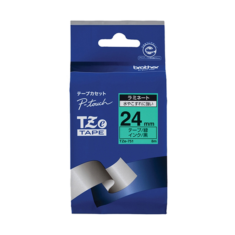 ブラザー ピータッチ ラミネートテープ 幅24mm(黒文字/緑) TZe-751 1箱(ご注文単位1箱)【直送品】