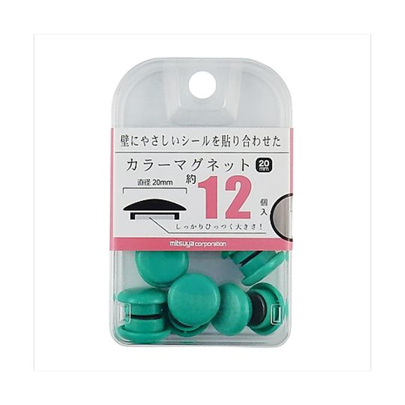 ミツヤ カラーマグネット20mm 緑 12個×5箱入 BX2-CM20GR 1ケース（ご注文単位1ケース）【直送品】