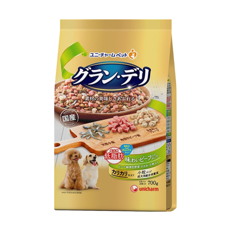 ユニ・チャーム グラン・デリカリカリ仕立て 成犬用 低脂肪味わいビーフ入りセレクト ~脂肪分約25%カット 700g  1個（ご注文単位1個）【直送品】