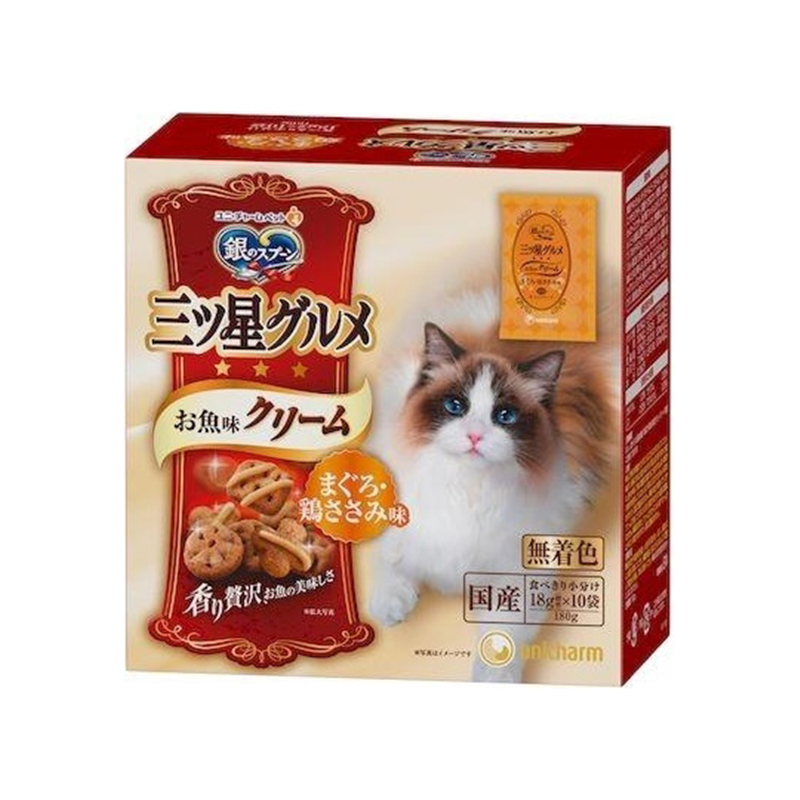 ユニ・チャーム 銀のスプーン三ツ星グルメ お魚味クリーム まぐろ・鶏ささみ味 180g  1個（ご注文単位1個）【直送品】