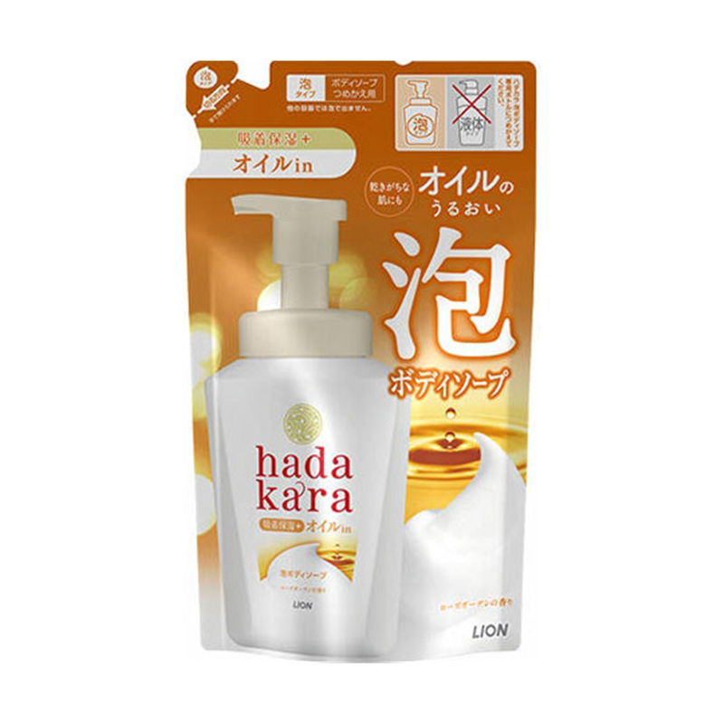 ライオン hadakara(ハダカラ)ボディソープ 泡で出てくる オイルインタイプ ローズガーデンの香り 詰め替え用 420ml  1個（ご注文単位1個）【直送品】