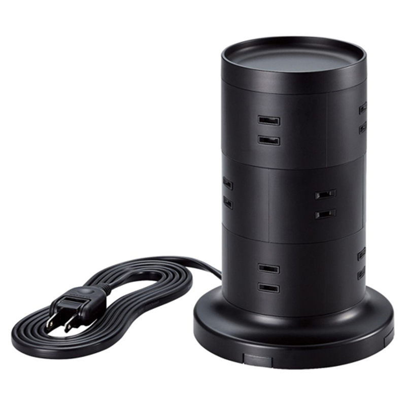 エレコム タワー型タップ ホコリ防止シャッター付 雷ガード 固定可能 AC差込12口 2m ブラック TT-03-1220BK 1個(ご注文単位1個)【直送品】