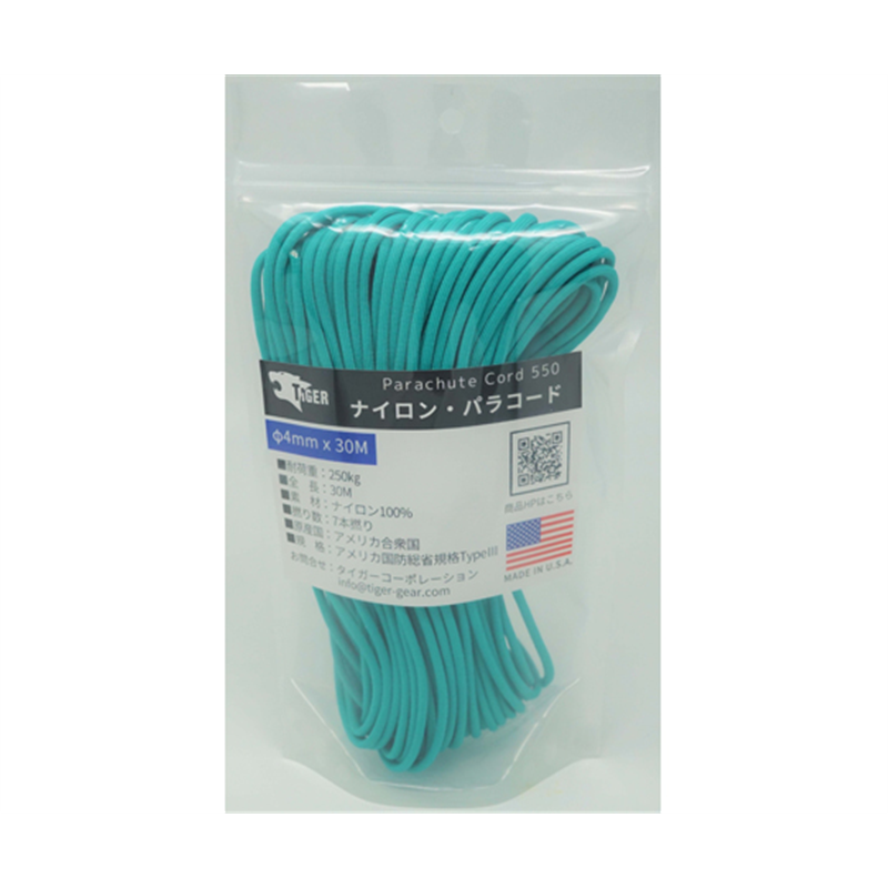 TIGER(タイガー) パラコード ティールグリーン 30m×4mm S-510 1本(ご注文単位1本)【直送品】