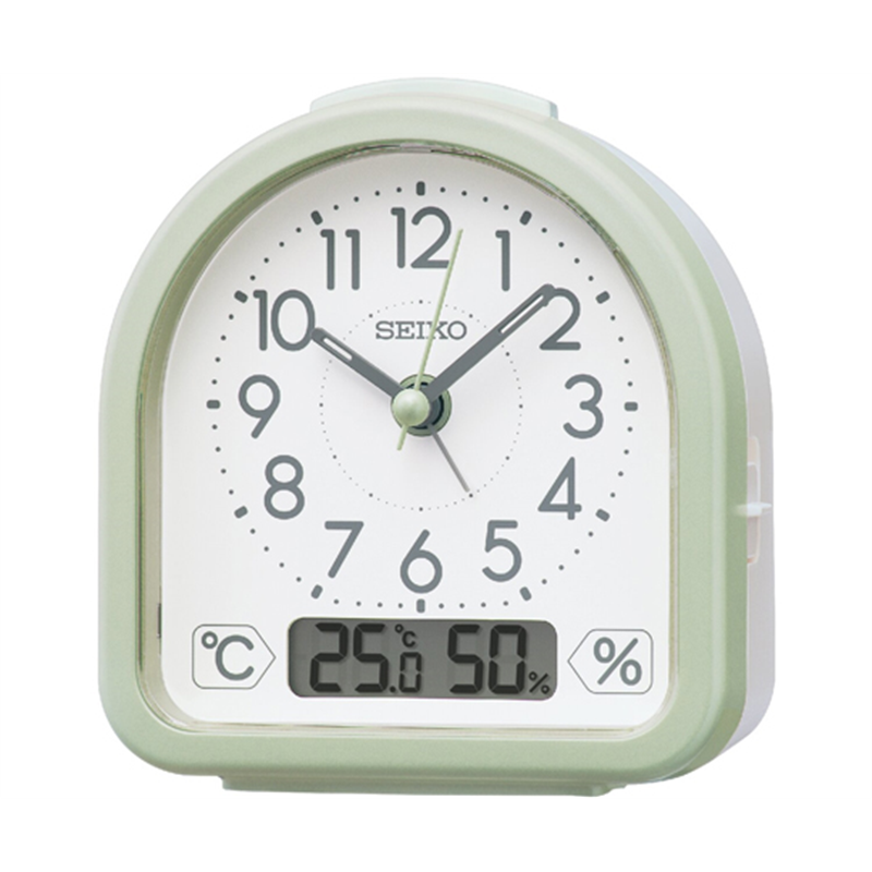 セイコー 温湿度つき目覚まし時計 112×108×54mm 薄緑 KR522M 1個(ご注文単位1個)【直送品】