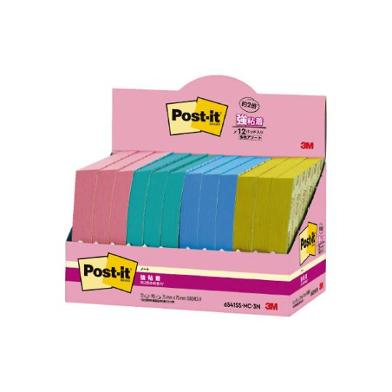 強粘着マルチカラー3 75×75 4色 12冊 6541SS-MC-3N 1箱（ご注文単位1箱）【直送品】