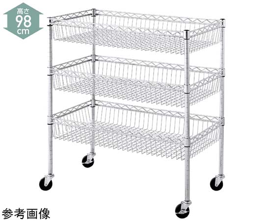 ストア・エキスプレス シェルフワゴン 3段展開 ハンドル付き W90.7×D45.7cm×H98cm 61-753-55-5 1台（ご注文単位1台）【直送品】