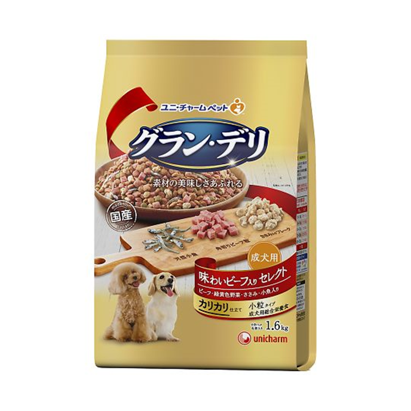 ユニ・チャーム グランデリ カリカリ仕立て 成犬用 味わいビーフ入りセレクト 1.6kg 62164 1個（ご注文単位1個）【直送品】