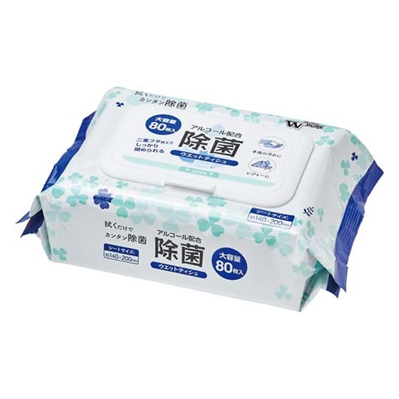 やなぎプロダクツ アルコール配合除菌ウエットティシュ フタ付 1パック(80枚入) OS-122 1パック（ご注文単位1パック）【直送品】