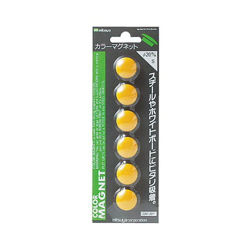 ミツヤ カラーマグネット小 黄 6個×10箱入 CM-20P-YL 1ケース（ご注文単位1ケース）【直送品】