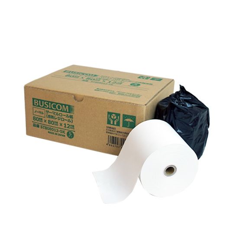 ビジコム BUSICOM サーマルロール紙(感熱レジロール)レシート用 80mm幅 80×80×12mm 5巻入 ST808012-5K 1個（ご注文単位1個）【直送品】