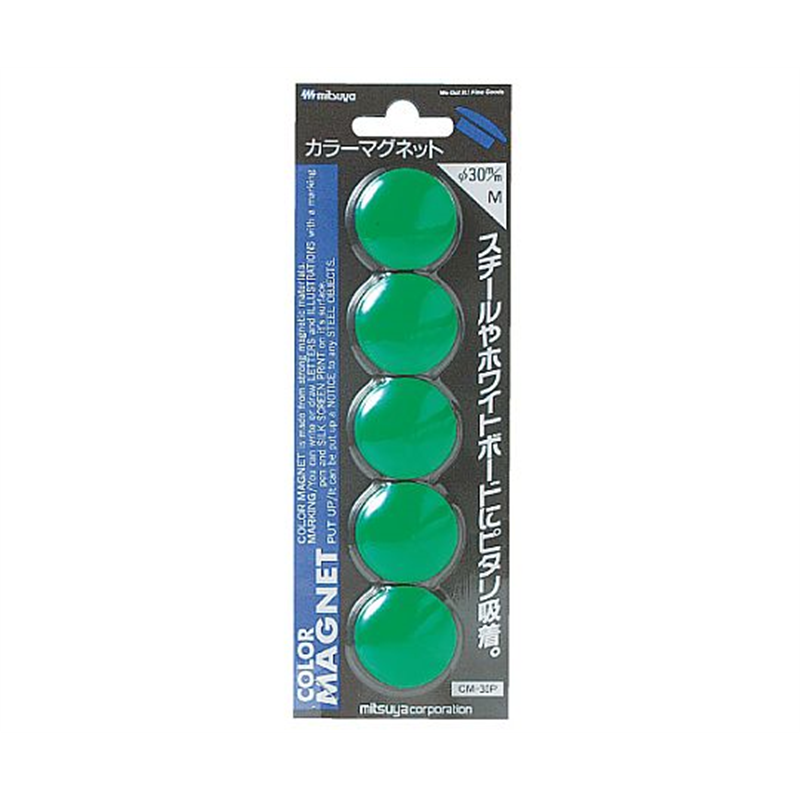 ミツヤ カラーマグネット中 緑 5個×10箱入 CM-30P-GR 1ケース（ご注文単位1ケース）【直送品】