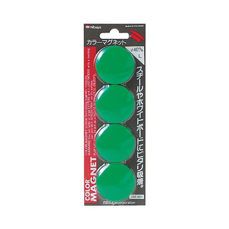 ミツヤ カラーマグネット大 緑 4個×10箱入 CM-40P-GR 1ケース（ご注文単位1ケース）【直送品】