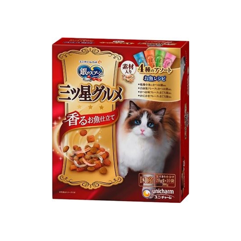 ユニ・チャーム 銀のスプーン三ツ星グルメ 香るお魚仕立て 4種のアソート 素材入りお魚レシピ 200g  1個（ご注文単位1個）【直送品】