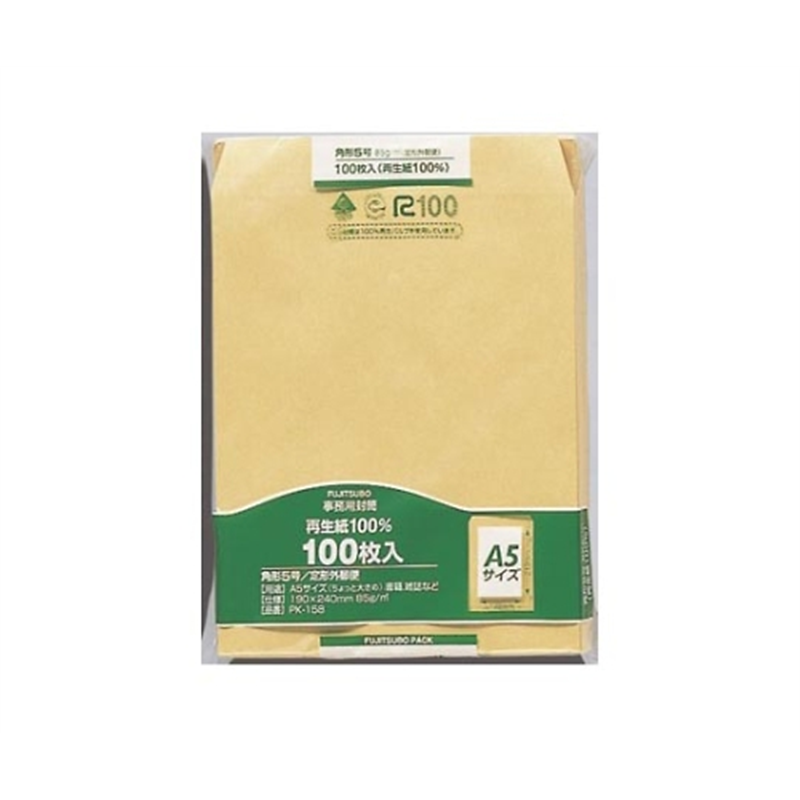 マルアイ 再生紙クラフト封筒 100枚パック入 角5 PK-158 1パック(ご注文単位1パック)【直送品】