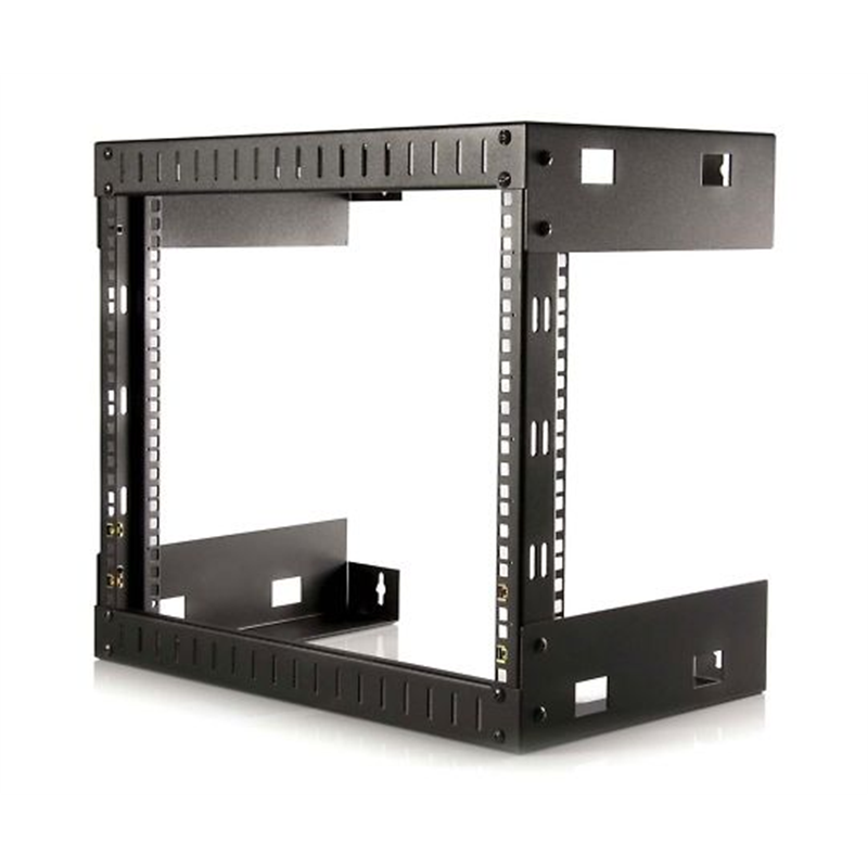 StarTech.com 19インチ ウォールマウント式ネットワーク機器収納ラック/8U/奥行305mm/耐荷重80kg/2ポストオープンフレーム/データ、AV、コンピュータ機器、パッチパネル用サーバールーム ラック/ケージナット、ネジ付属/ブラック RK812WALLO 1個(ご注文単位1個)【直送品】