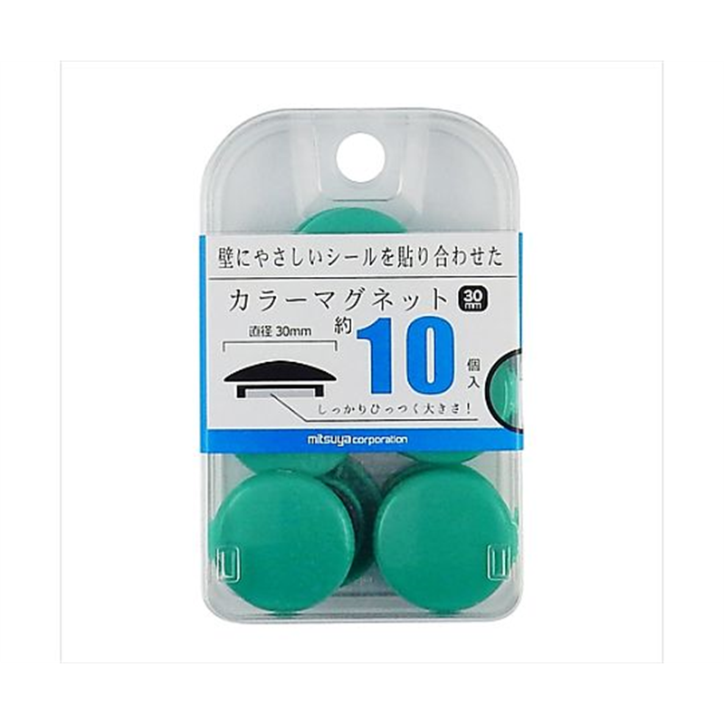 ミツヤ カラーマグネット30mm 緑 10個×5箱入 BX2-CM30GR 1ケース（ご注文単位1ケース）【直送品】